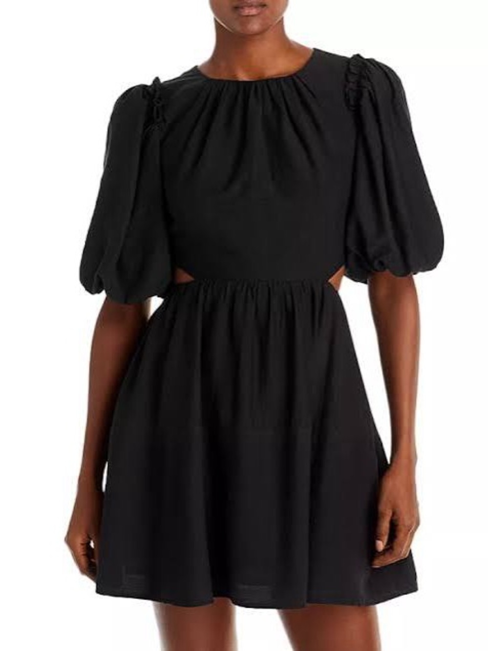 Moon River Black Puff-Sleeve High-Low Dress